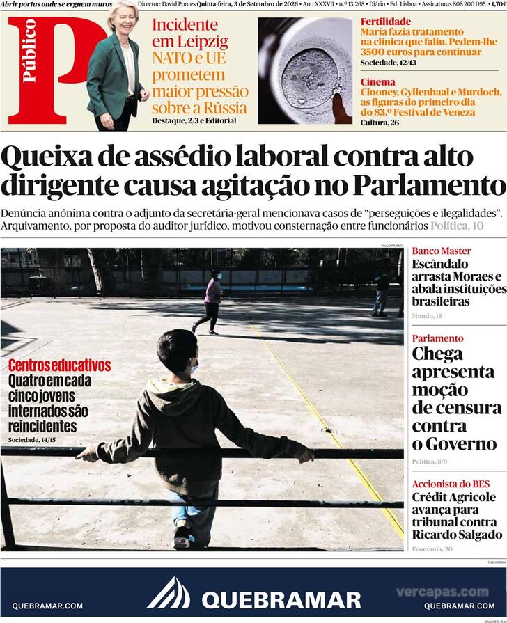 Capa do jornal Público