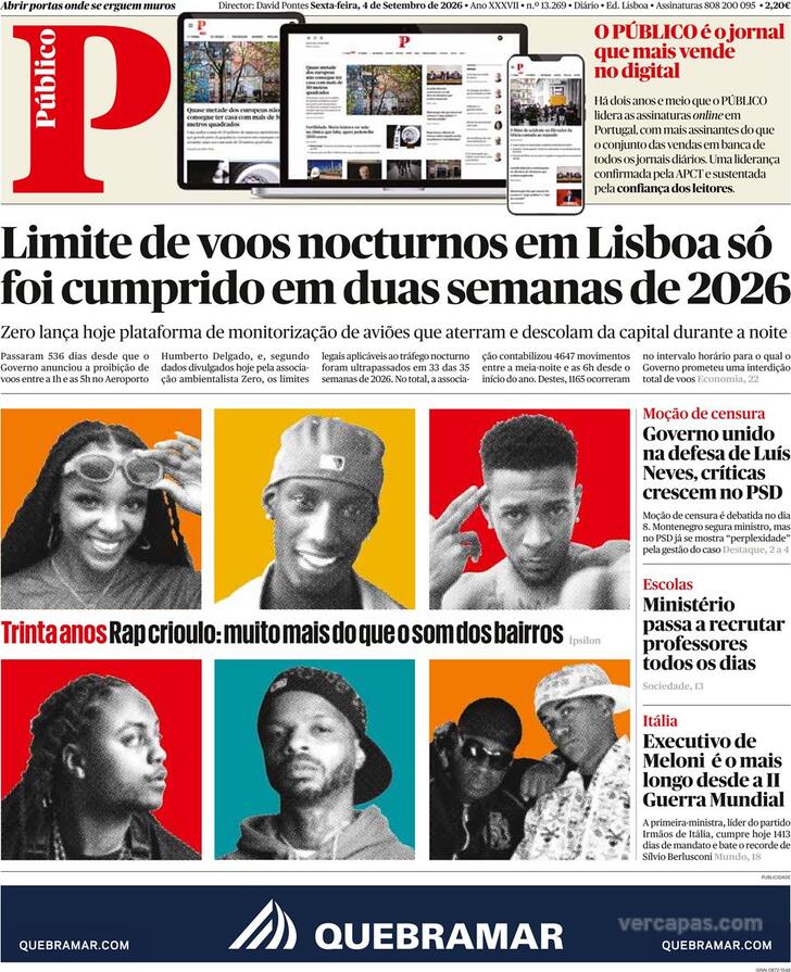 Capa do jornal Público