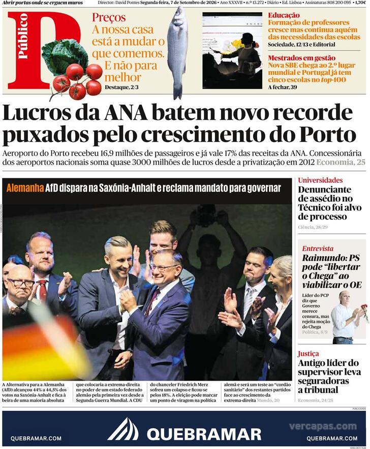 Capa do jornal Público