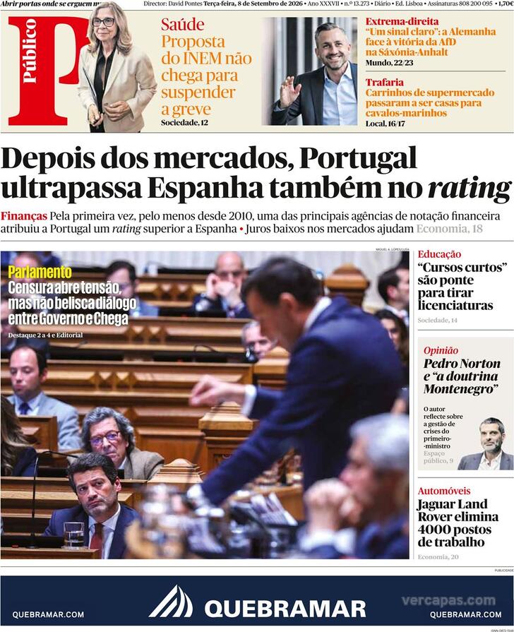 Capa do jornal Público