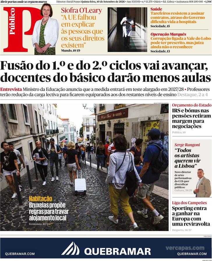 Capa do jornal Público