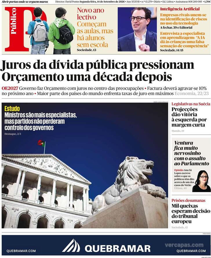 Capa do jornal Público