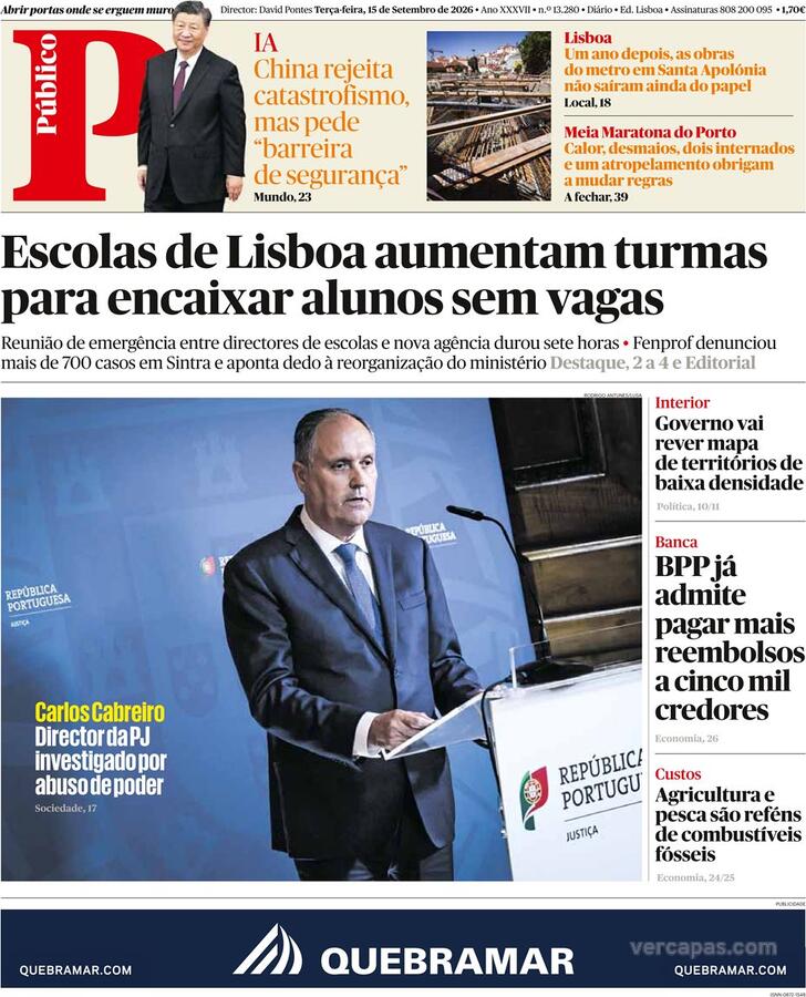 Capa do jornal Público