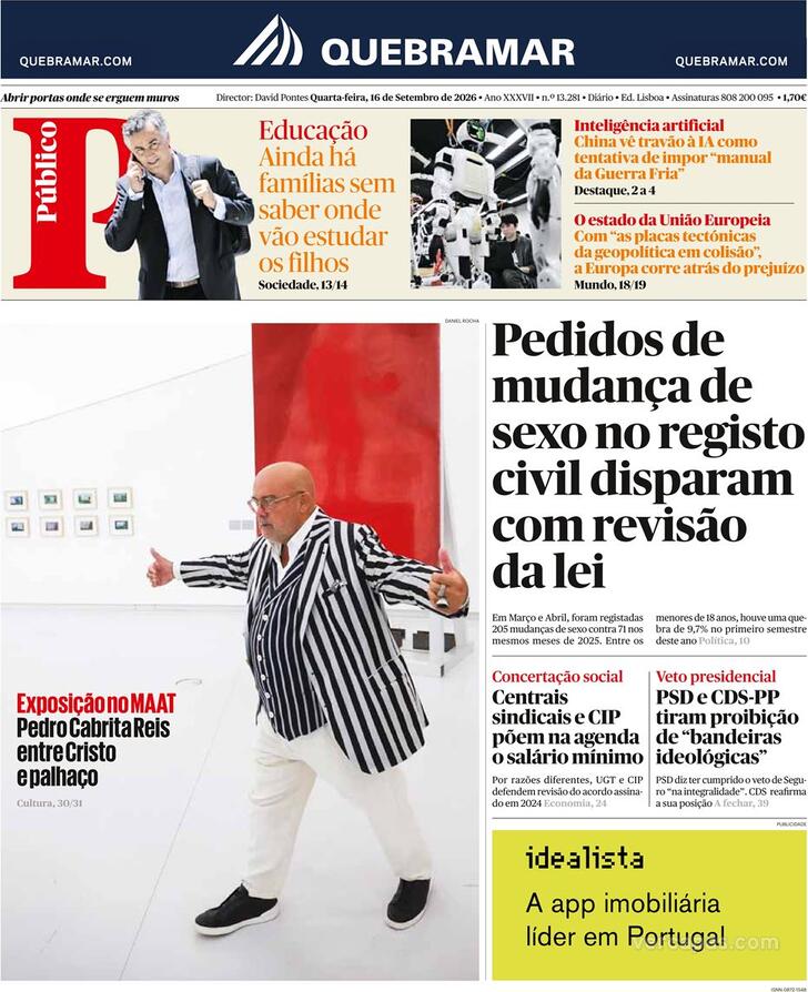 Capa do jornal Público