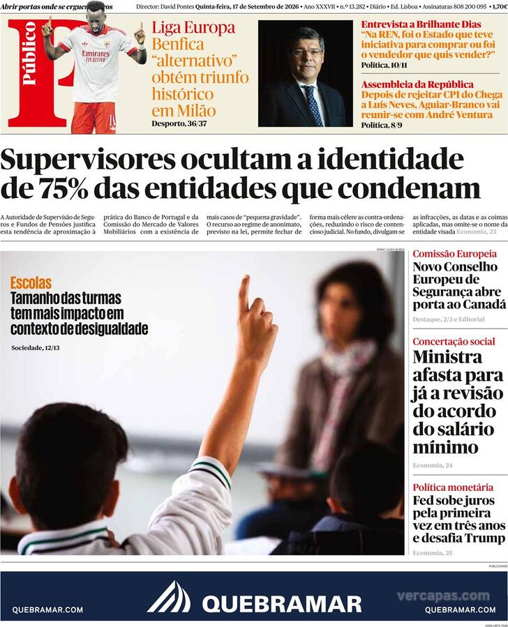 Capa do jornal Público