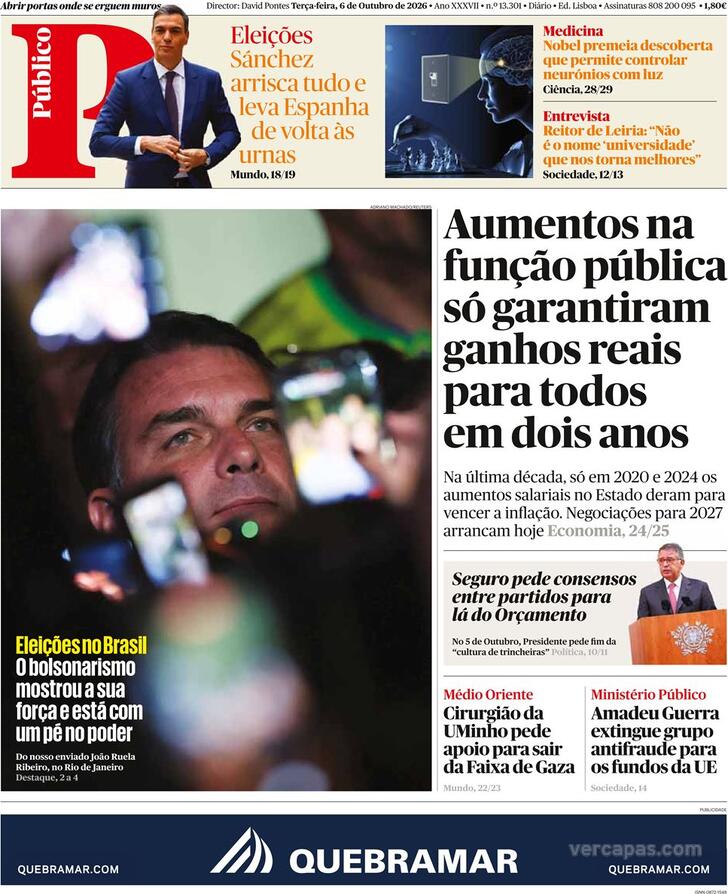 Capa do jornal Público