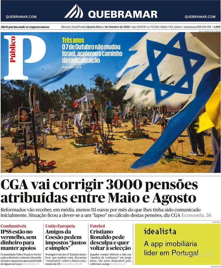 Capa do jornal Público