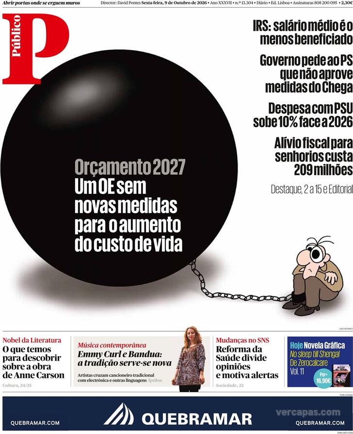 Capa do jornal Público