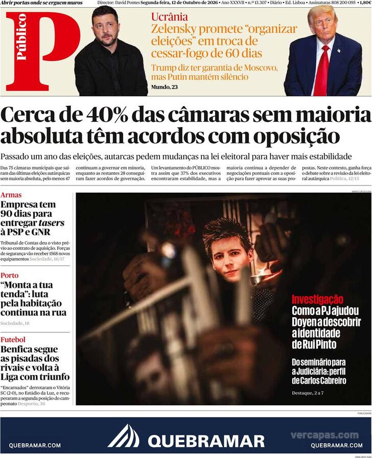Capa do jornal Público