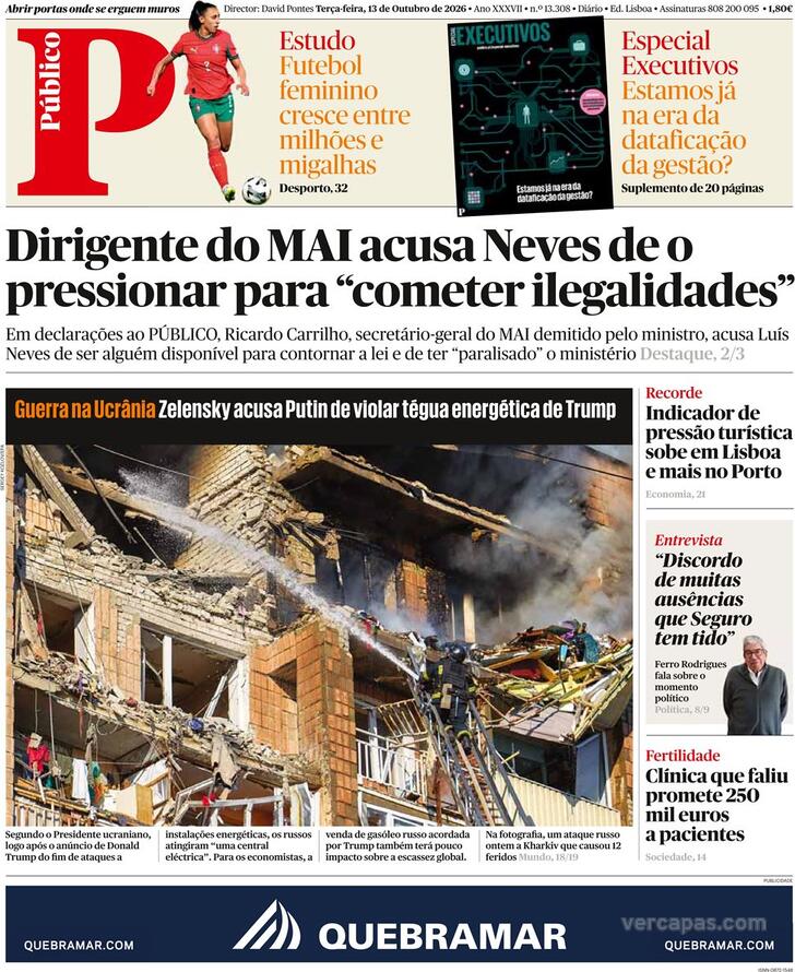 Capa do jornal Público