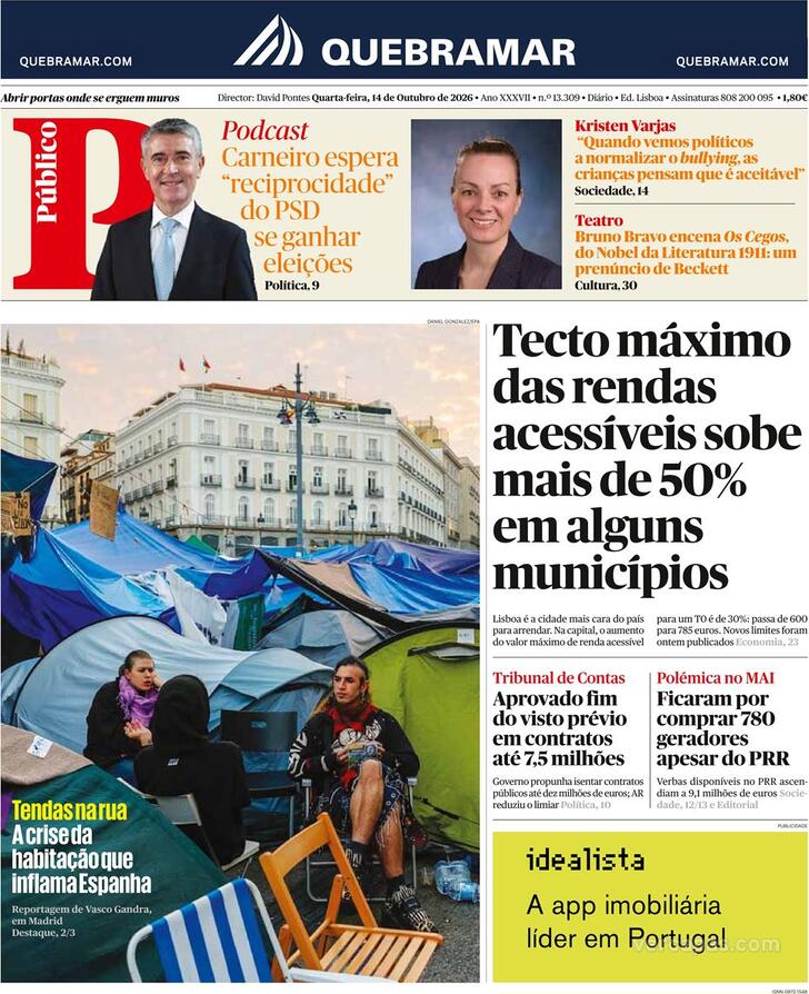 Capa do jornal Público