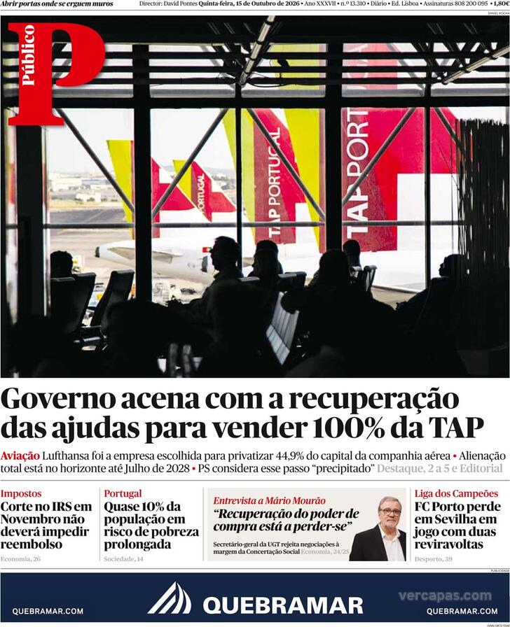 Capa do jornal Público