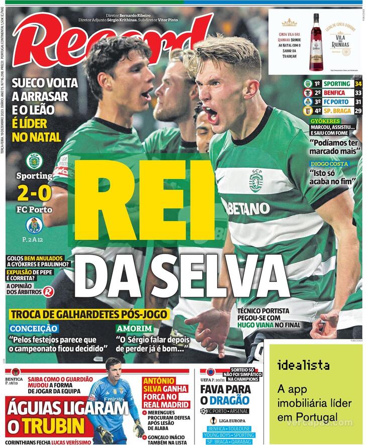 Fora-de-jogo: Capas: Os jogos de Benfica e Sporting com Schmidt e Amorim em  destaque. Ainda o momento do FC Porto com a mira apontada à champions