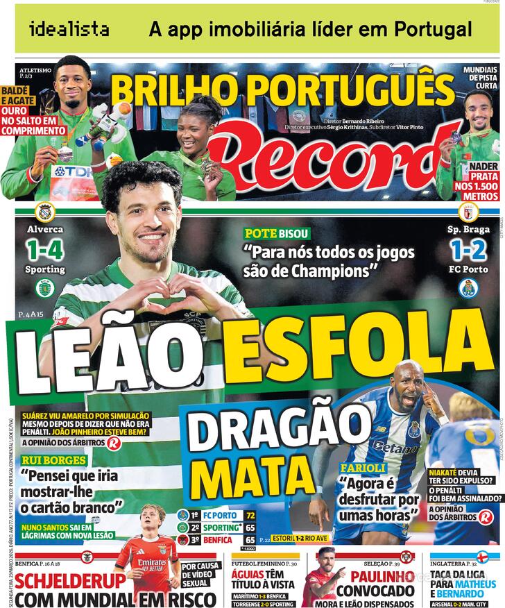 Capas dos jornais desportivos de 23 de Março de 2026 3 Capa - Record