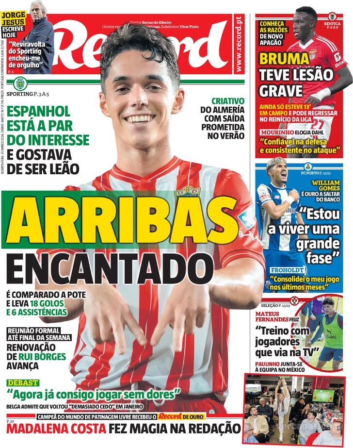 Capas dos jornais desportivos de 25 de Março de 2026 3 Capa - Record