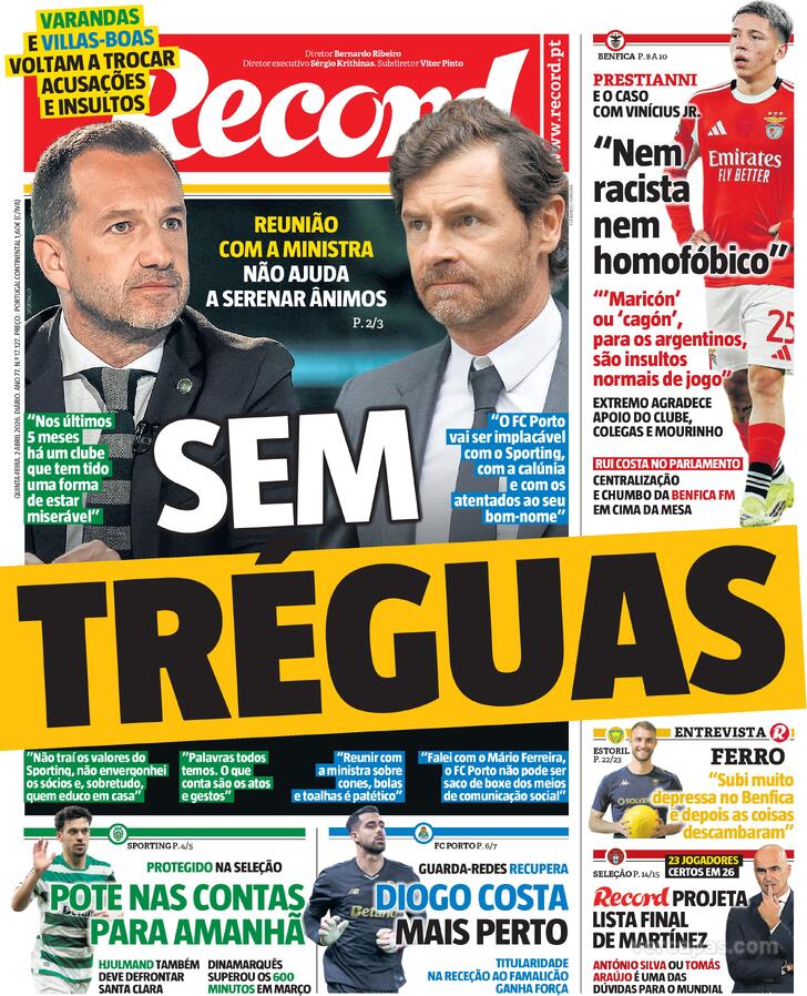 Capas dos jornais desportivos de 2 de Abril de 2026 3 Capa - Record