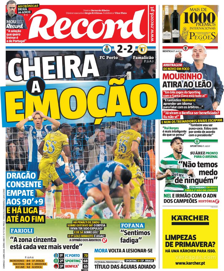 Capas dos jornais desportivos de 5 de Abril de 2026 3 Capa - Record