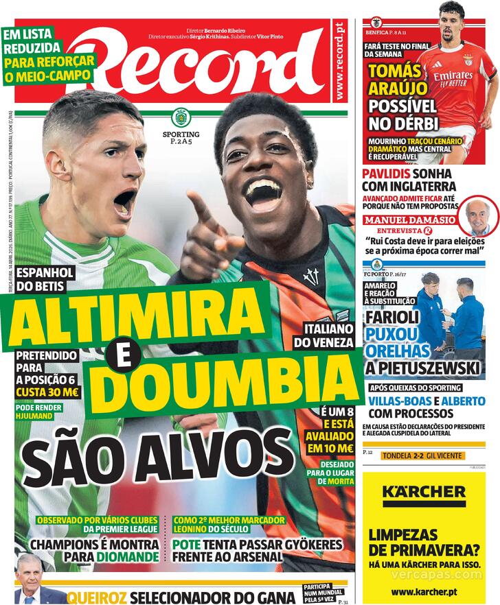 Capas dos jornais desportivos de 14 de Abril de 2026 3 Capa - Jornal Record