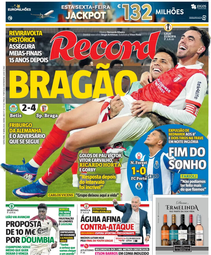 Capas dos jornais desportivos de 17 de Abril de 2026 3 Capa - Jornal Record