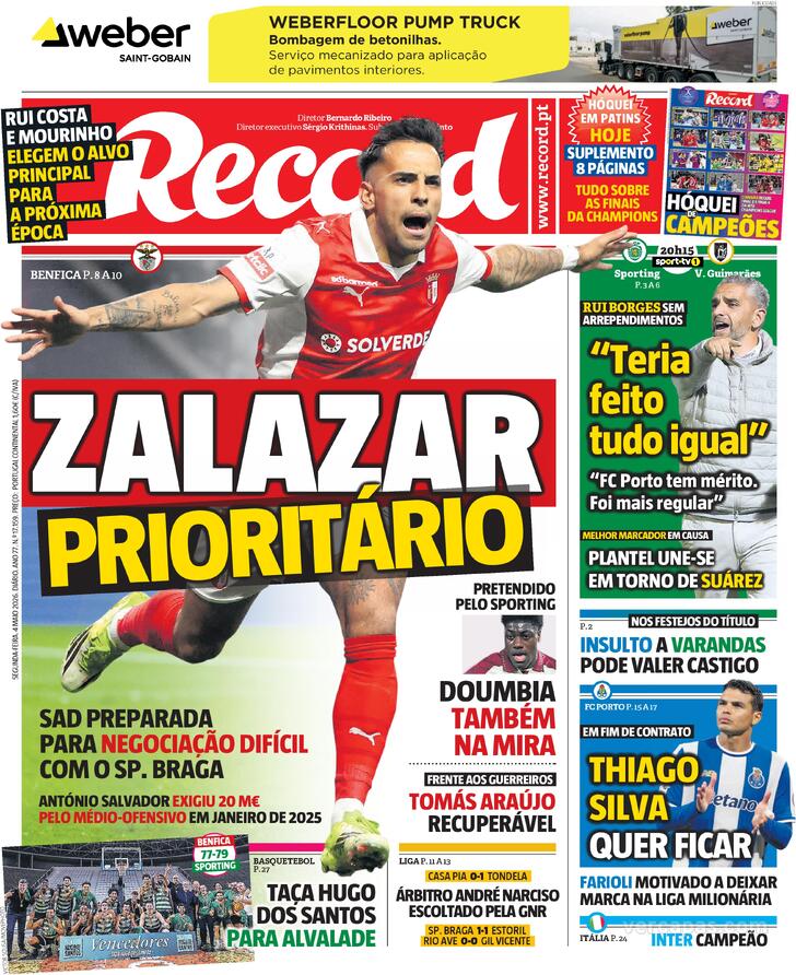 Capas dos jornais desportivos de 4 de Maio de 2026 3 Capa - Jornal Record
