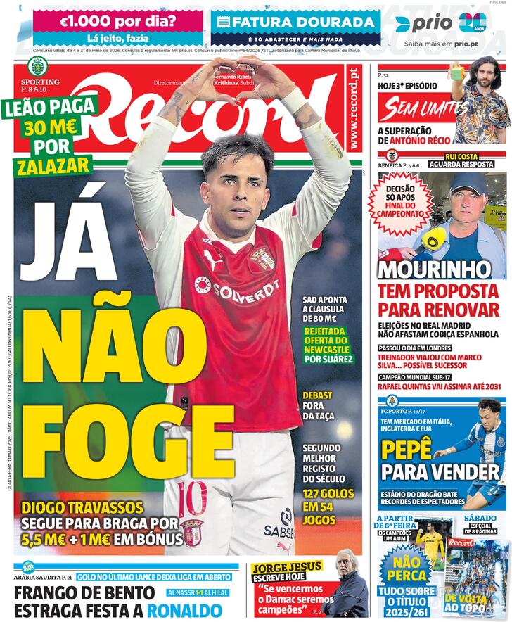 Capa Jornal Record - 2026-05-13