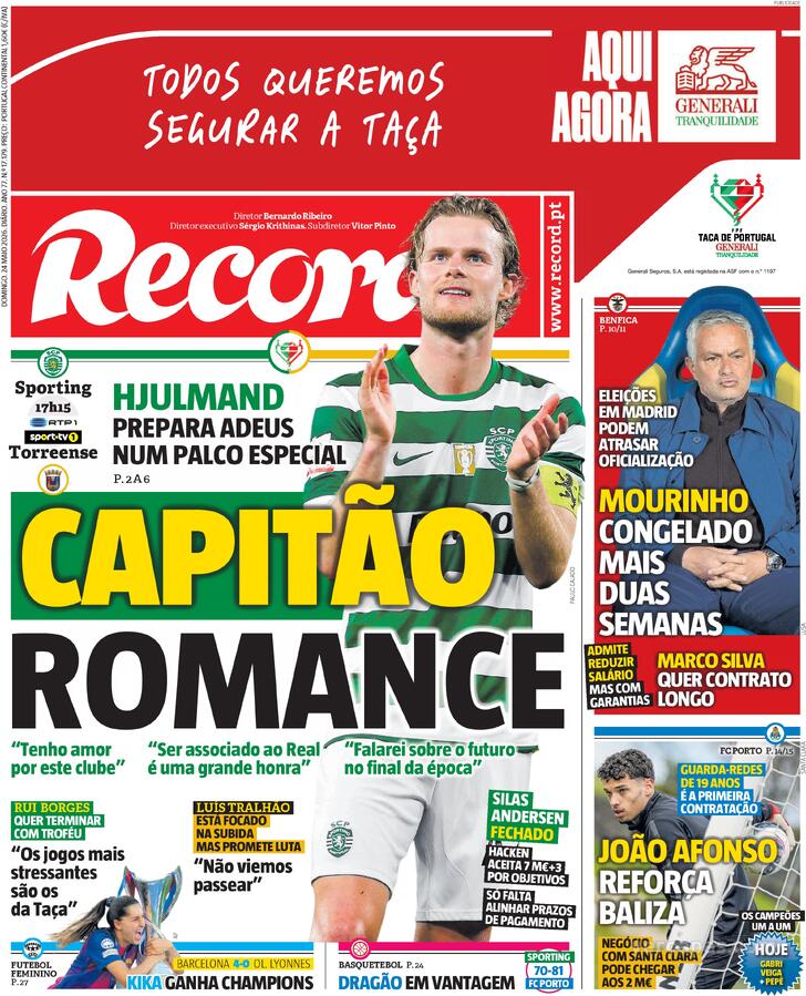 Capas dos jornais desportivos de 24 de Maio de 2026 3 Capa - Jornal Record