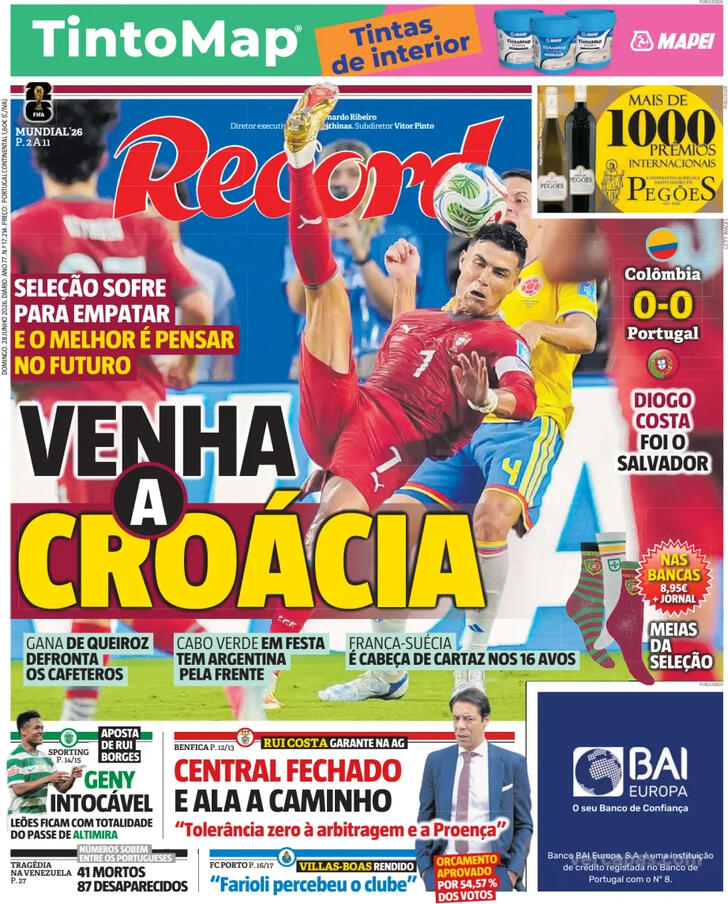 Capa Jornal Record - 2026-06-28