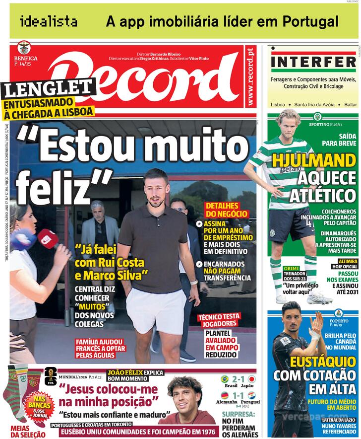 Capa Jornal Record - 2026-06-30