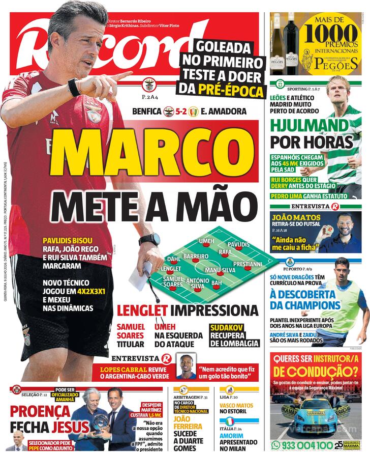 Capas dos jornais desportivos de 9 de Julho de 2026 3 Capa - Jornal Record