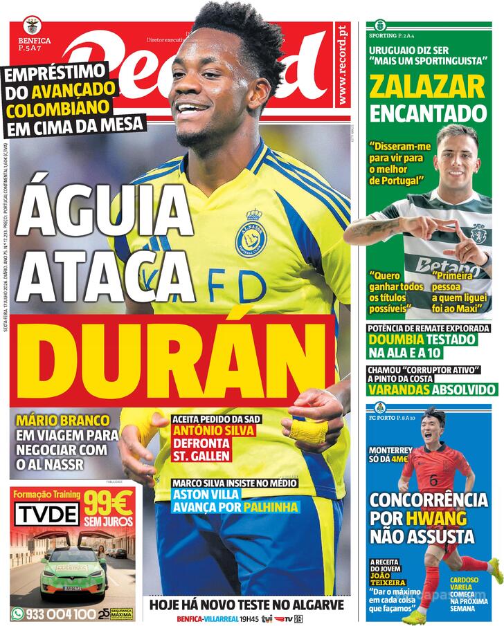 Capas dos jornais desportivos de 17 de Julho de 2026 3 Capa - Jornal Record