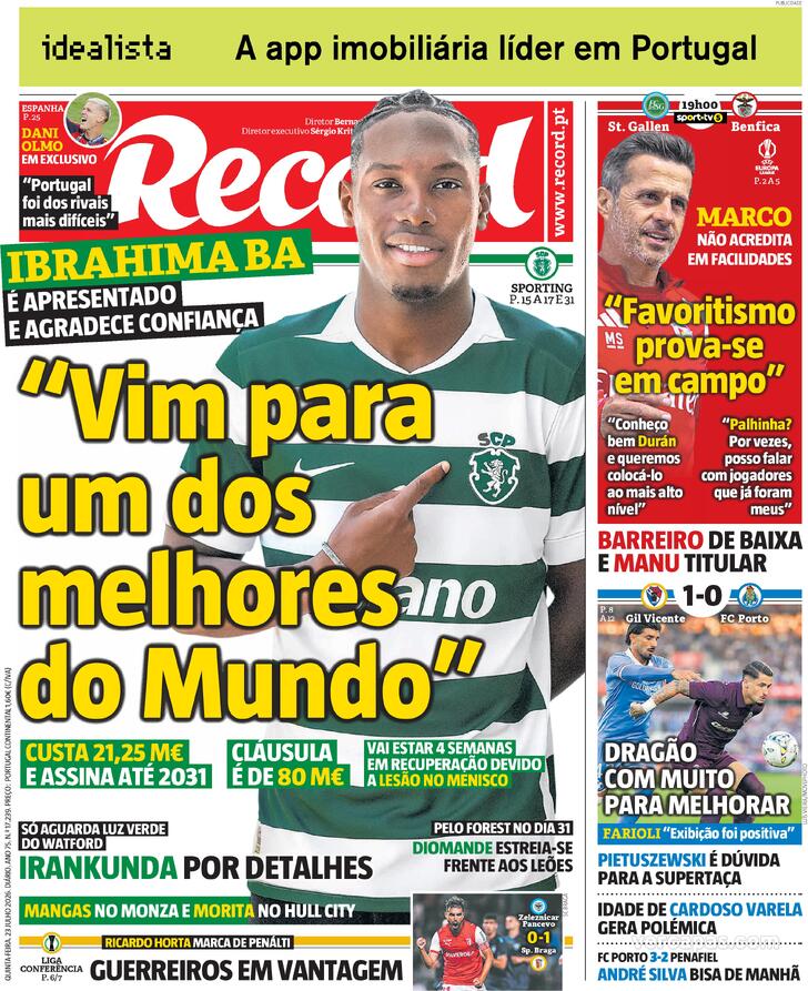 Capa Jornal Record - 2026-07-23