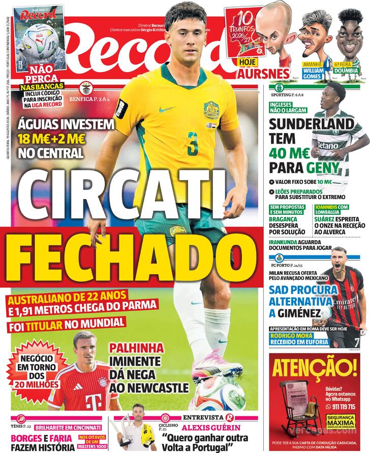 Capa Jornal Record - 2026-08-19