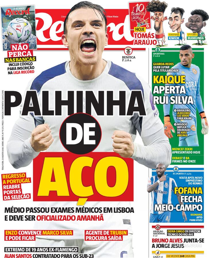 Capas dos jornais desportivos de 25 de Agosto de 2026 3 Capa - Jornal Record
