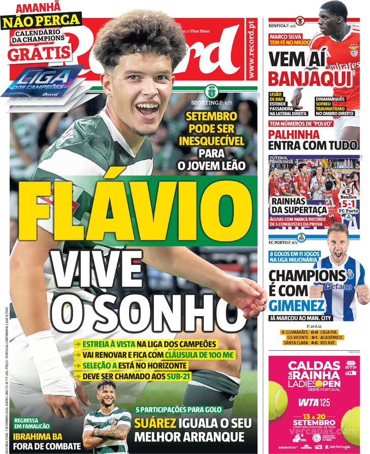 Capas dos jornais desportivos de 7 de Setembro de 2026 3 Capa - Jornal Record