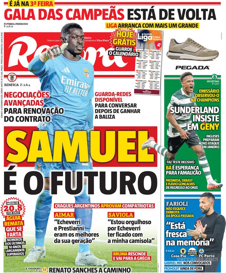 Capas dos jornais desportivos de 12 de Setembro de 2026 3 Capa - Jornal Record