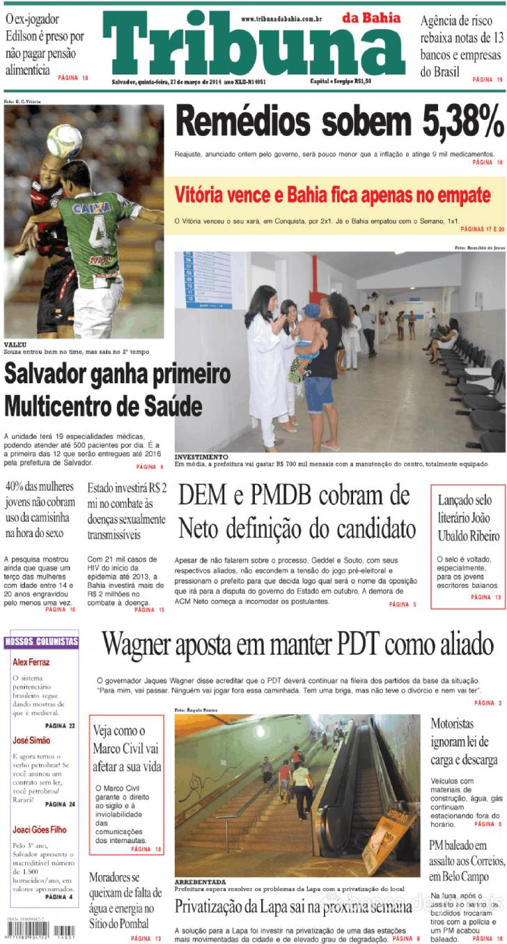 Capa Tribuna da Bahia - 2014-03-27