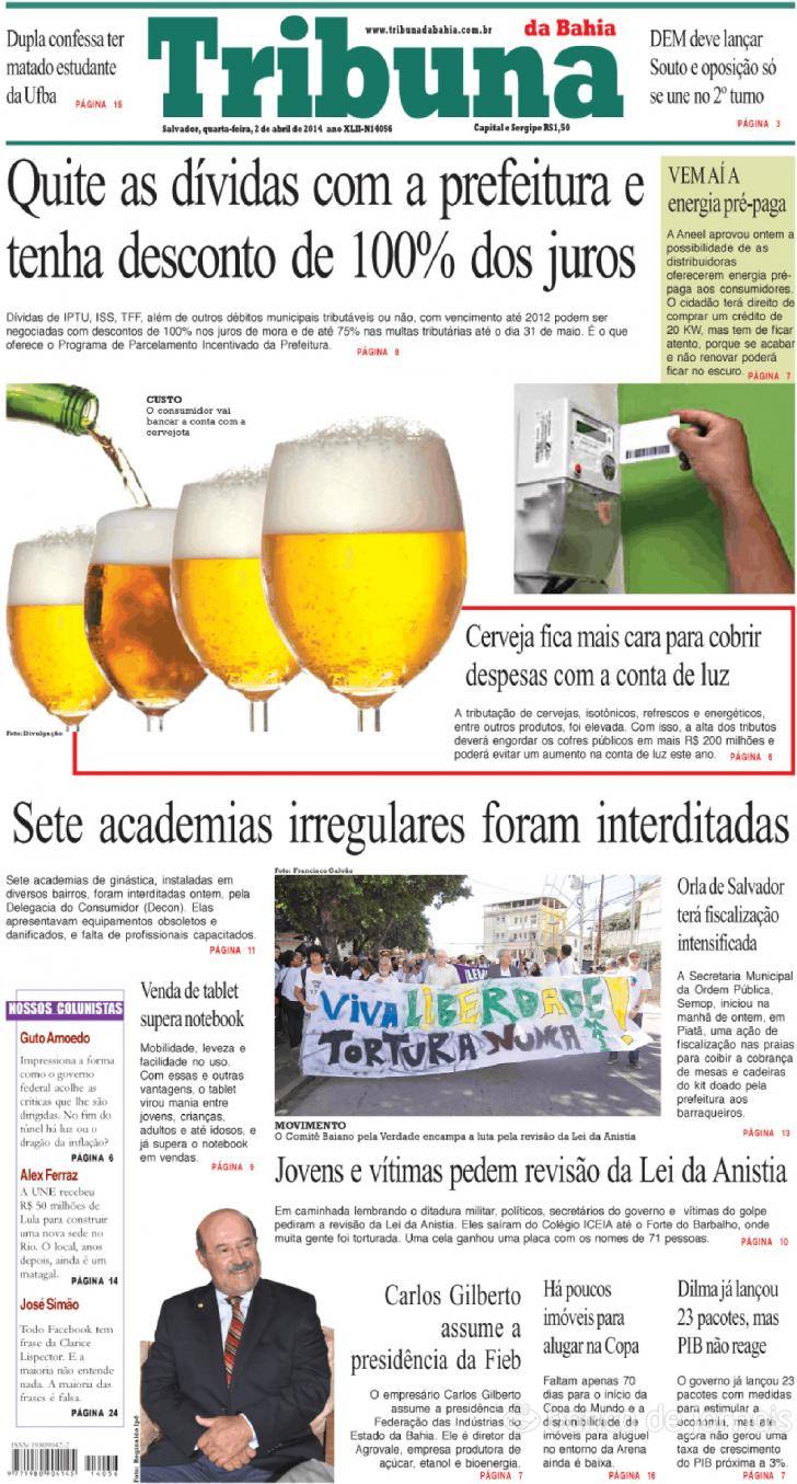 Capa Tribuna da Bahia - 2014-04-02