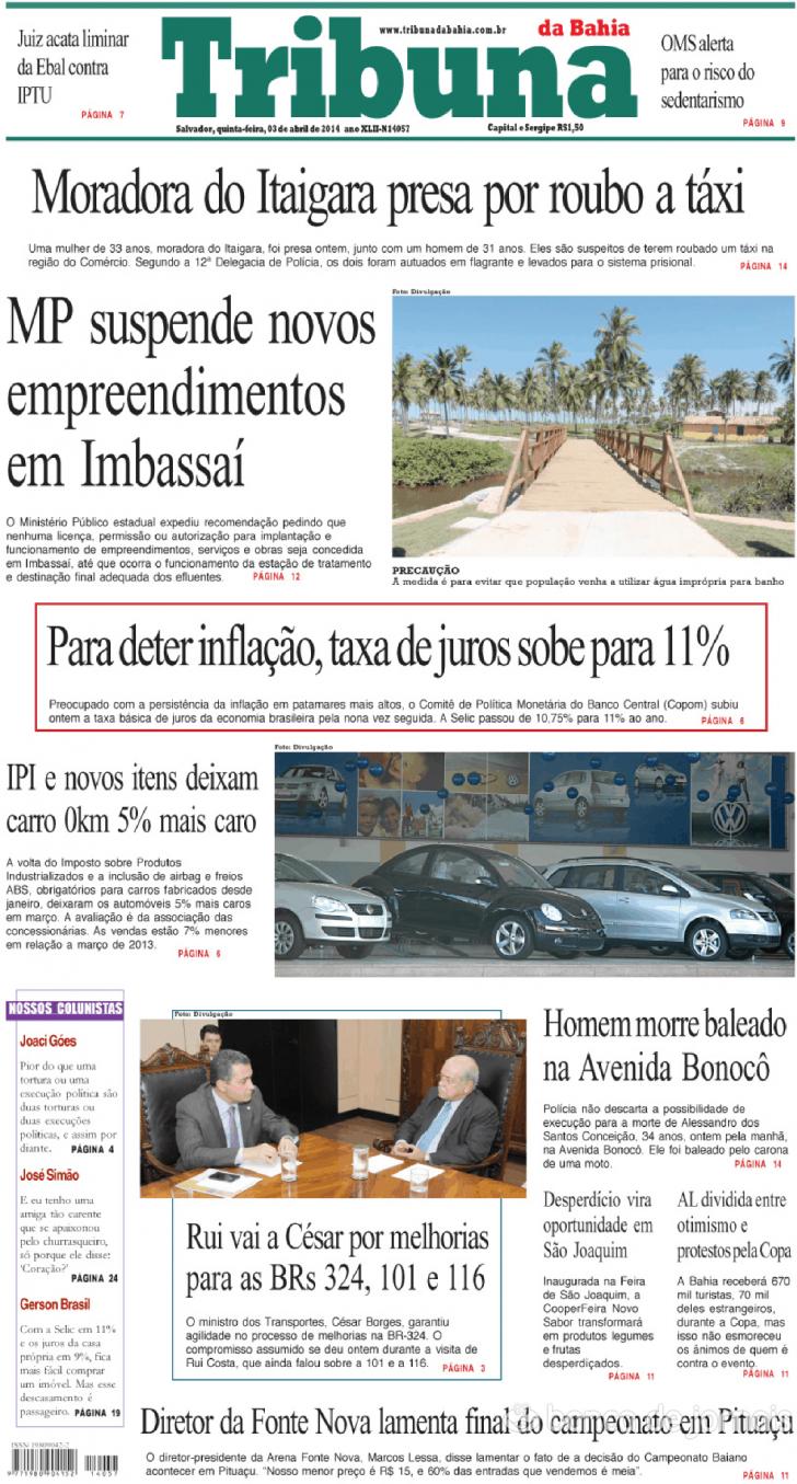 Capa Tribuna da Bahia - 2014-04-03