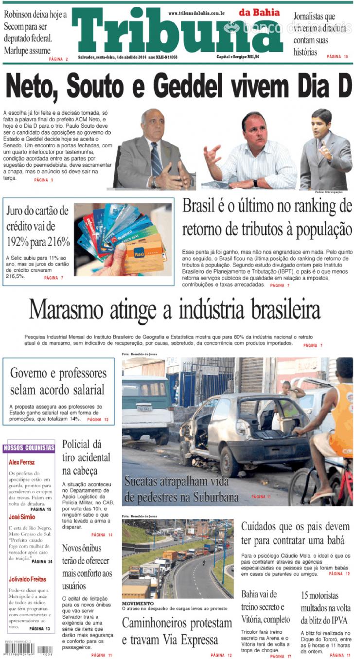Capa Tribuna da Bahia - 2014-04-04