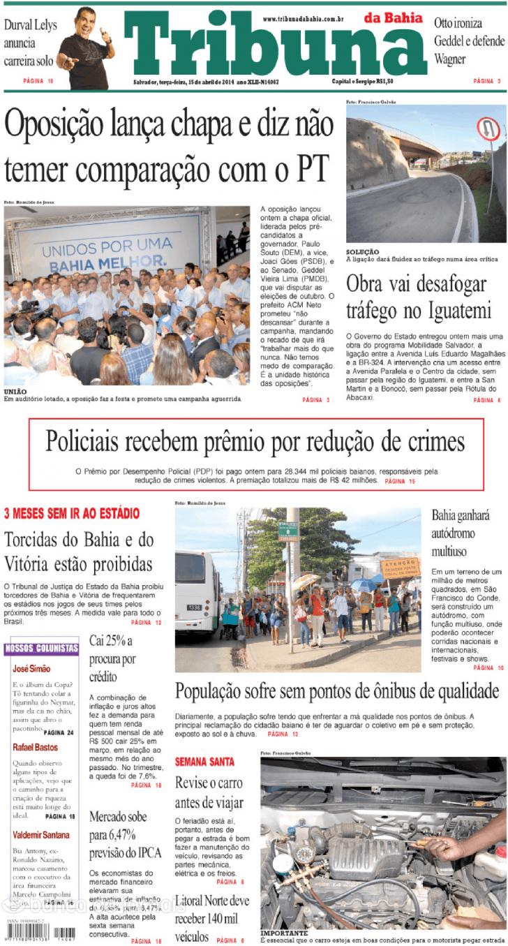 Capa Tribuna da Bahia - 2014-04-15