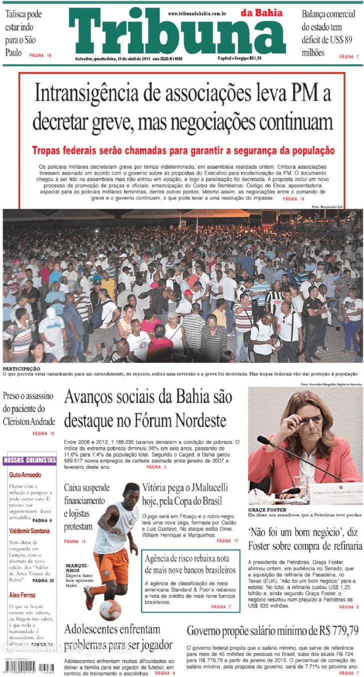 Capa Tribuna da Bahia - 2014-04-16