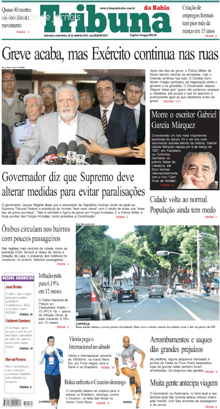 Capa Tribuna da Bahia - 2014-04-18