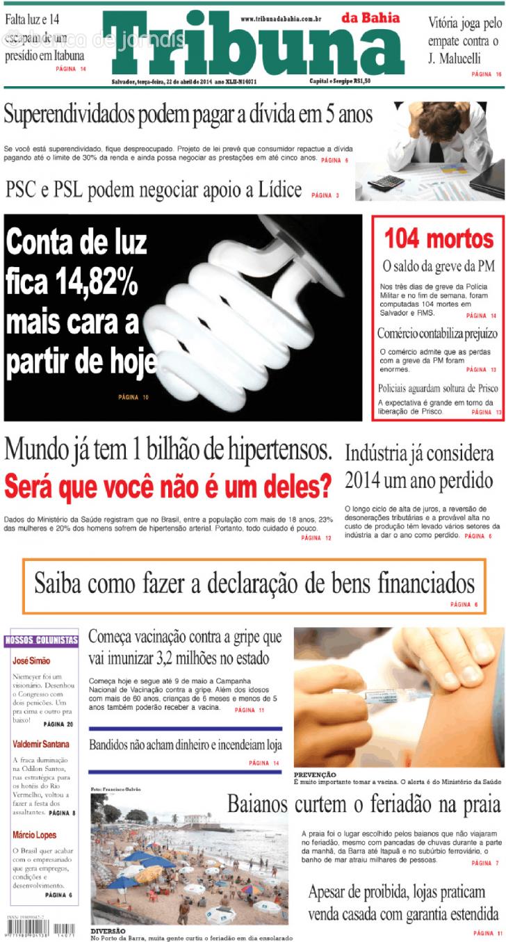 Capa Tribuna da Bahia - 2014-04-22