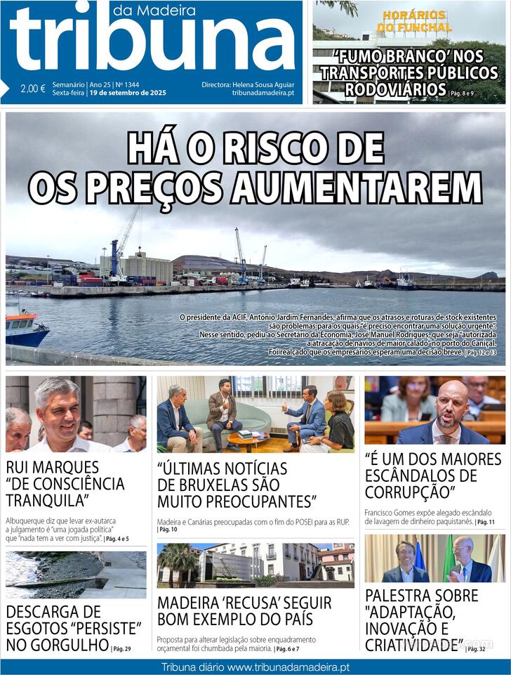 Capa Tribuna da Madeira - 2025-09-19