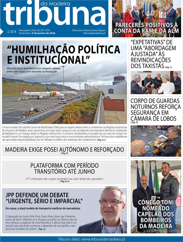 Capa Tribuna da Madeira - 2026-01-09