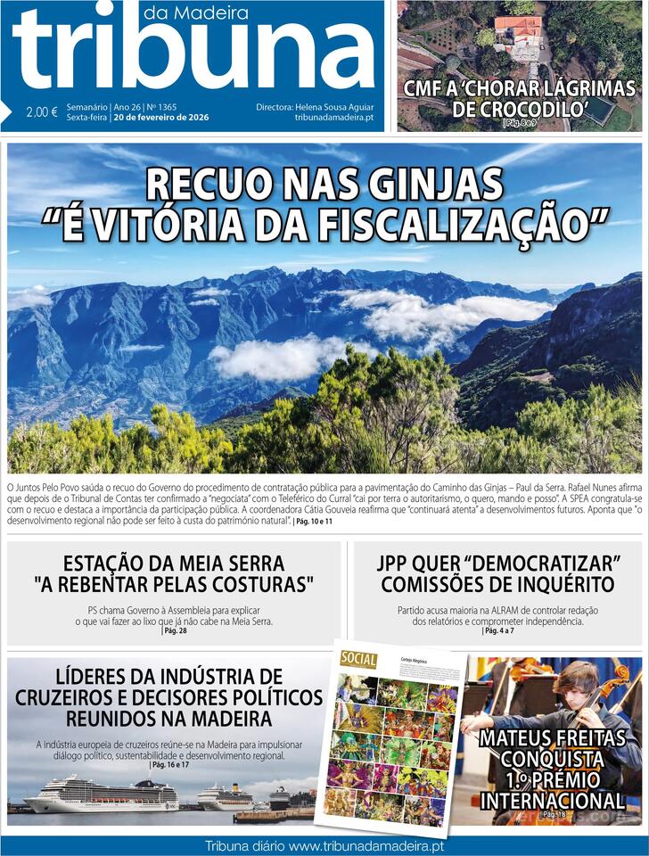 Capa Tribuna da Madeira - 2026-02-20