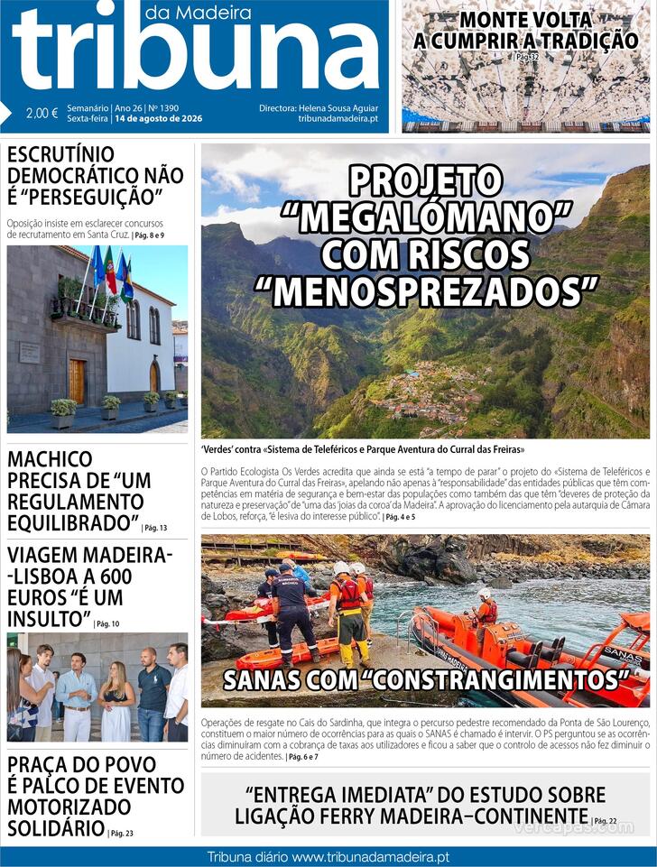 Capa Tribuna da Madeira - 2026-08-14