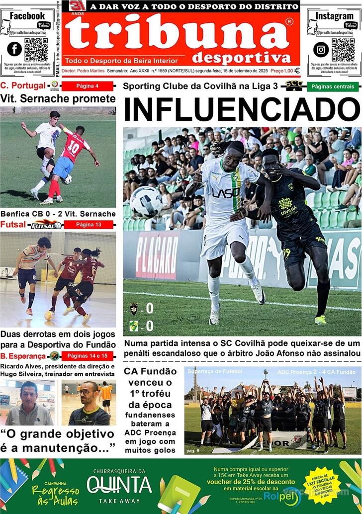 Capa Tribuna Desportiva - 2025-09-15