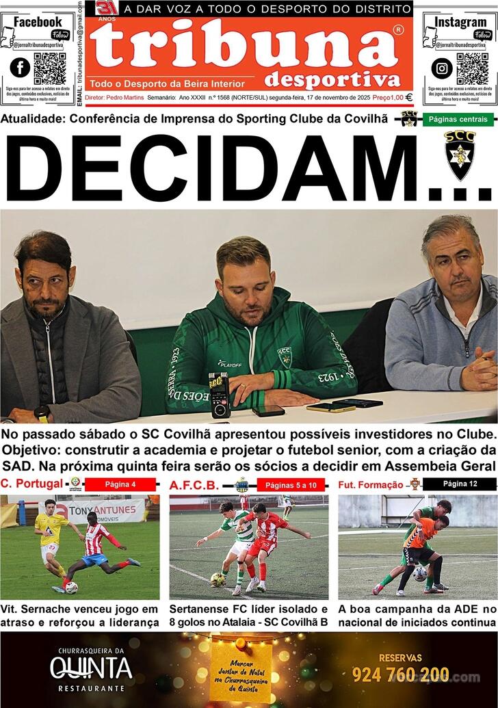 Capa Tribuna Desportiva - 2025-11-17