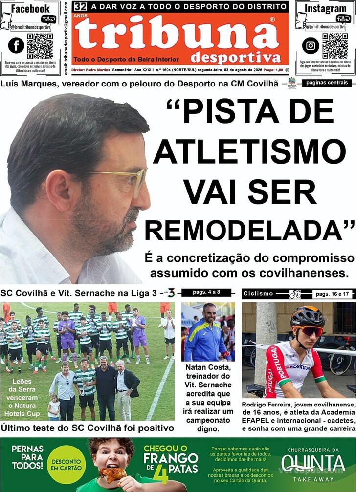 Capa Tribuna Desportiva - 2026-08-03